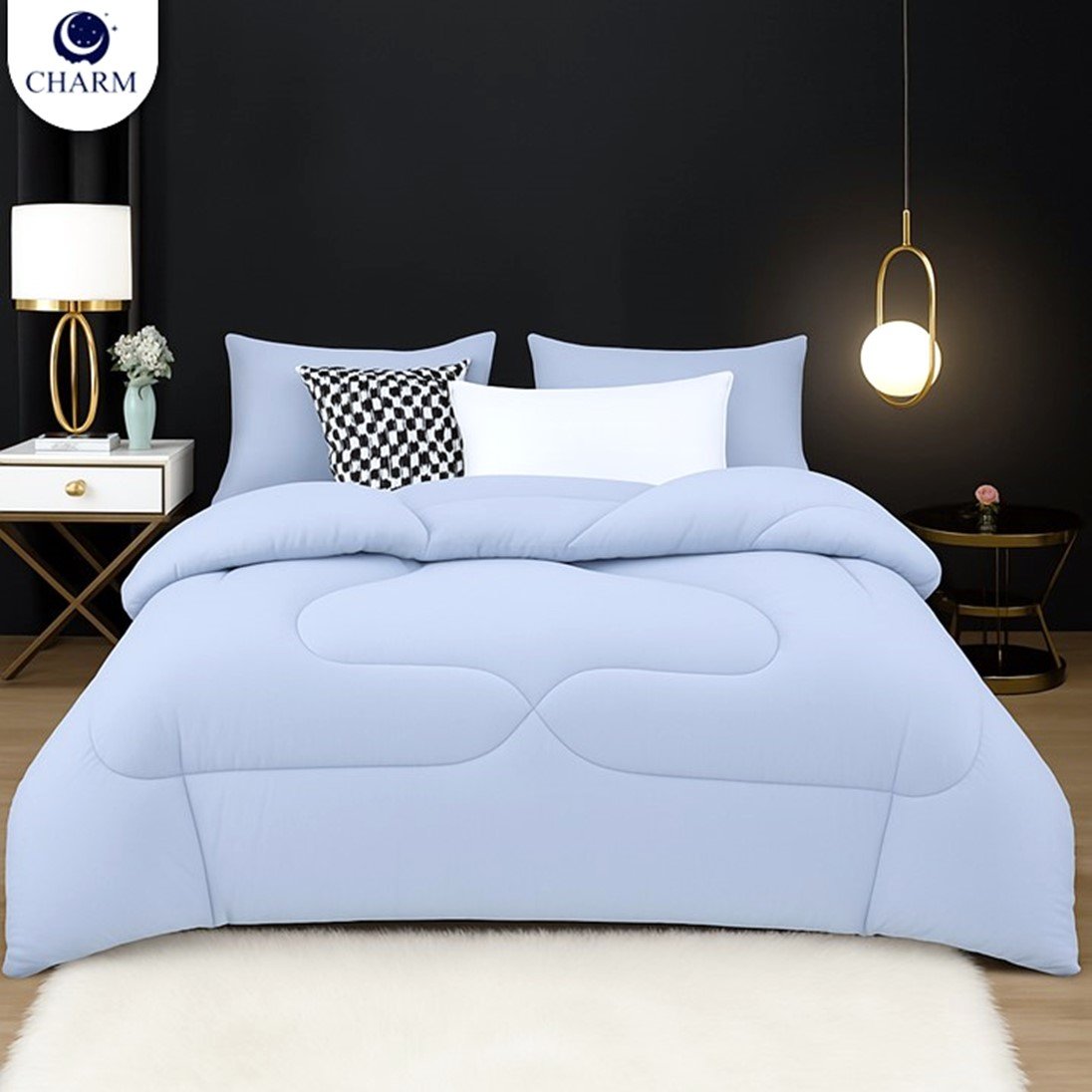 CHARM ชุดผ้าปูที่นอนพร้อมผ้านวม 6 ชิ้น ขนาด 5 ฟุต – สี SKY BLUE คอลเลกชัน CLASSIC_4